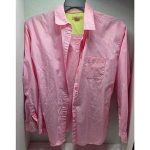Men's Mountain Lake Pink & Lime Green Casual Button Down Shirt M